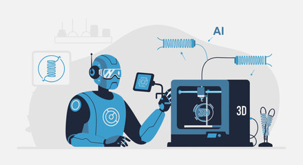 Poster - Artificial Intelligence And Robot Working With 3d Printing Technology Process