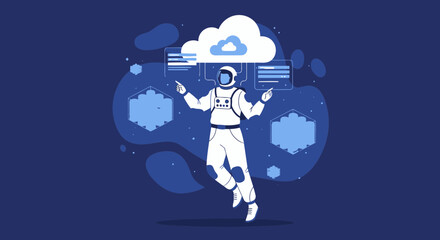 Poster - Astronaut Navigating Cloud Technology In Space For Future Innovations And Connections