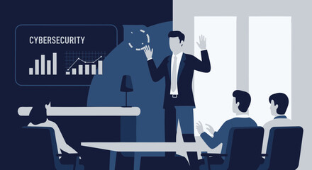 Poster - Business Presentation About Cybersecurity Data Protection In A Modern Meeting