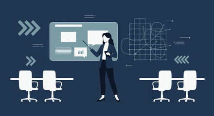 Poster - Business Presentation By Female Professional Explaining Strategy In Boardroom Setting