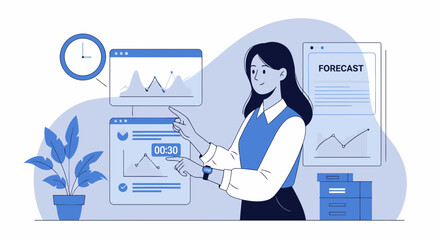 Poster - Businesswoman Analyzes Financial Charts And Forecasts For Strategic Investment Decisions