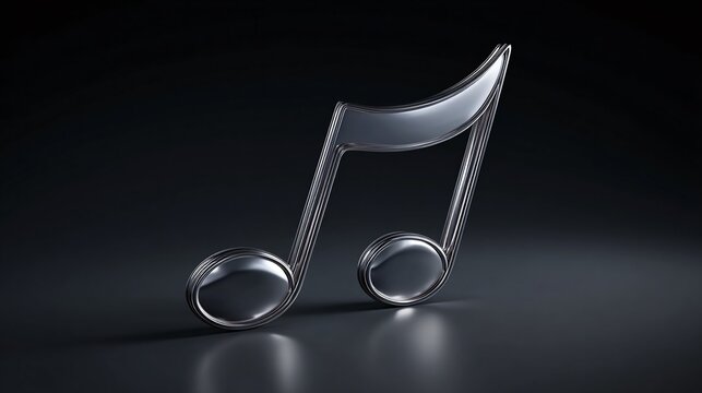 A sleek, reflective musical note shines against a dark background, embodying rhythm and harmony in its elegant form. A symbol of sonic artistry.