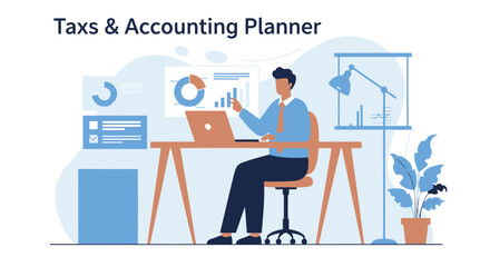 Poster - Financial Analyst Working With Charts Tax Accounting Planning Illustration