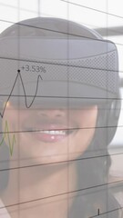 Poster - Animation of financial data processing over business people using vr headsets