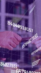 Poster - Animation of changing numbers over hands of caucasian woman using payment terminal