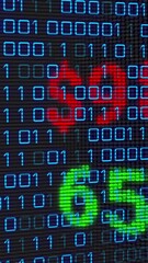 Poster - Animation of financial data over binary code on black background