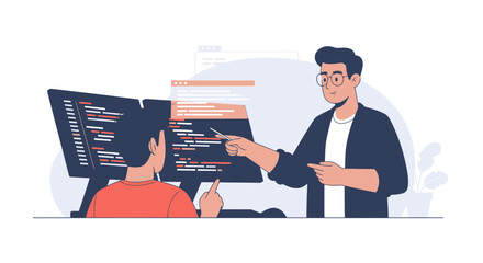 Poster - Online Software Engineering Lesson Illustration Displaying Code And Interaction Between Students