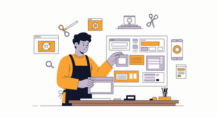 Poster - Person Conceptualizing Digital Layout Designs For Mobile And Desktop Website Interfaces