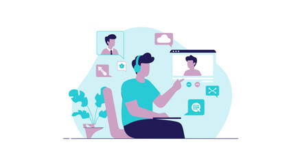 Poster - Professional Videoconference Setup For Remote Collaboration With Minimalist Illustration