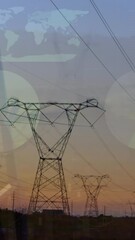 Poster - Animation of statistics and data processing over electricity pylon and landscape