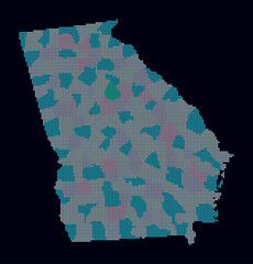 Poster - Georgia dotted map. Digital style map of the state on dark background. Georgia shape with square dots. Colored dots style. Small size squares. Vibrant vector illustration.