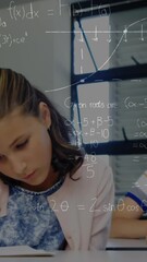 Poster - Animation of math formulas moving over class of diverse pupils during lessons