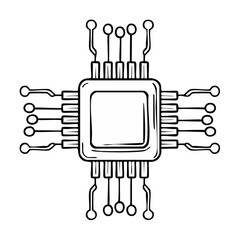 Fototapete - Microchip circuit design schematic representation processor technology vector illustration on black background for innovation and electronics engineering