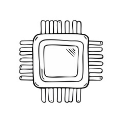 Fototapete - Doodle style microchip illustration for electronic technology and computer hardware design concepts on a black background