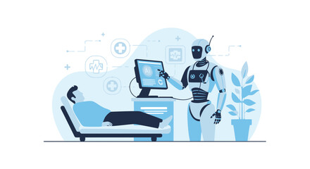 Poster - Artificial Intelligence Healthcare Solution Doctor Robot Helping Patient Examination