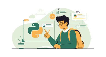 Poster - Boy Studying Python Code Online For Academic Excellence And Future Career