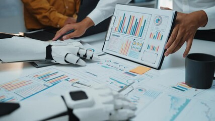 Poster - AI-powered assistant collaborating with business professionals to analyze data and optimize marketing strategies, reflecting the future of intelligent workplace solutions. Noogenesis AI
