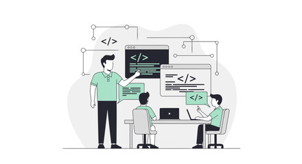 Poster - Creative Coding Workshop Instructor Demonstrating Web Development to Students