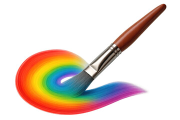 Poster - Paint brush creating a vibrant rainbow color swirl, isolated on transparent background.