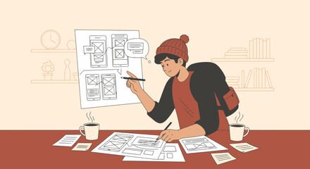 Aufkleber - Developer Creating App Mockups And Wireframes In Office Workspace Concept