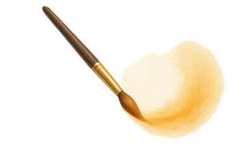 Poster - Paintbrush with yellow watercolor stroke isolated on transparent background.