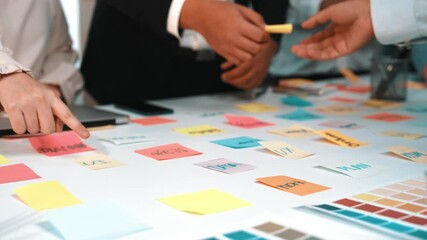 Poster - A dynamic workspace scene featuring colorful sticky notes and a laptop. Diverse hands are engaged in a collaborative brainstorming session, showcasing creativity. SACTR