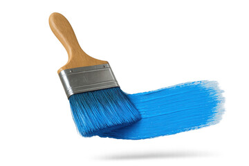 Poster - Paintbrush making a blue stroke, isolated on transparent background