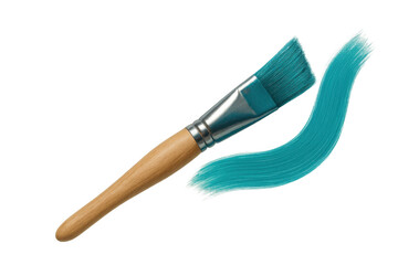 Poster - Blue-green paint brush with vibrant stroke, isolated on transparent background