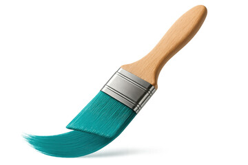 Poster - Paint brush with vibrant turquoise stroke isolated on transparent background