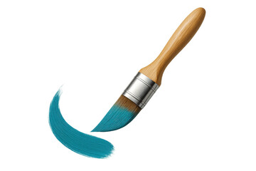Poster - Paint brush with turquoise paint stroke isolated on transparent background