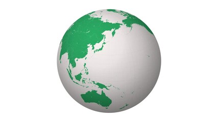 Poster - Spinning Globe. Snow White Forest Green color palette. Planet rotation animation. World map with meridians, parallels, countries, rivers and lakes. Neat video.