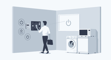 Poster - Man Activating Smart Home System Controlling Appliances And Electrical Components