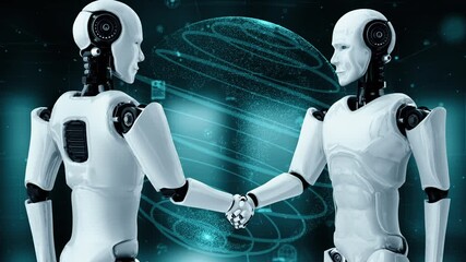 Poster - Internet connection controlled by AI robot huminoid and machine learning process to analyze data connectivity and cyber security . 3D rendering .