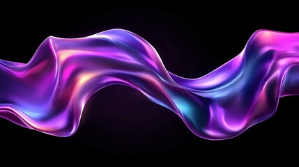 Poster - Vibrant flowing abstract wave in purple, pink and blue neon colors against black background creates dynamic motion effect for modern design projects.