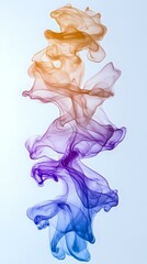 Poster - Ethereal flowing smoke in gradient colors from orange to purple and blue creates an abstract artistic composition against white background for creative designs.