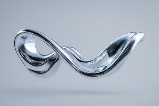 Abstract metallic form against a neutral background.