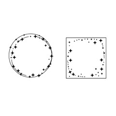 Poster - Whimsical Frames of Stars: A duo of charming, hand-drawn frames, a circle and a square, each adorned with a constellation of delicate stars. evoking a sense of enchantment and artistic flair.