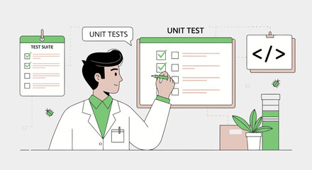Poster - Software Testing Vector Illustration with Tester And Checklist For Quality Assurance