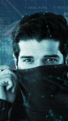 Poster - Animation of statistics and financial data processing over caucasian man