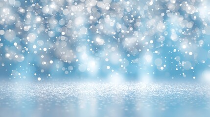 Poster - Glittering silver and blue bokeh pattern creating magical winter ambiance with sparkling light blurs and soft iridescent textures
