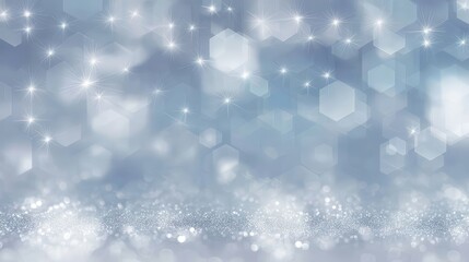 Poster - Metallic silver backdrop featuring sparkling glitter, blurred luminous hexagons generating luxurious celebratory visual texture for festive graphic compositions