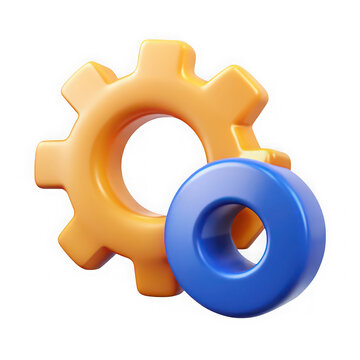 Orange gear and blue circle icons representing settings and options isolated on transparent background