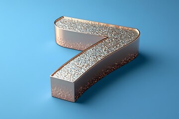 Poster - Number seven in rose gold metallic finish with glitter texture on blue background, modern typography design element for creative projects.