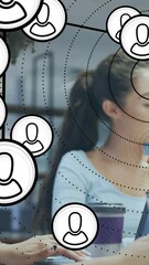 Poster - Animation of network of connections with icons over diverse business people