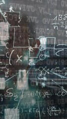 Poster - Animation of data processing and mathematical equations over caucasian man talking on smartphone