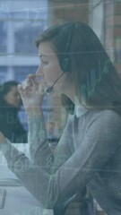 Poster - Animation of financial data processing over caucasian businesswoman using smartphone