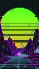 Poster - Animation of glitch effect over multiple symbols against metaverse structures on black background