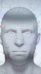 Poster - Animation of network of connections binary coding over human head on light background