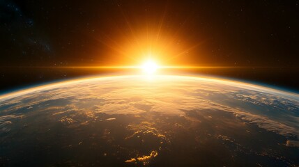 Wall Mural - Earth view from space with bright sunlight illuminating the planet's curve.