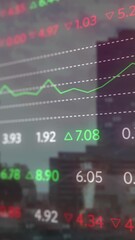 Poster - Animation of trading board over low angle view of modern buildings against cloudy sky
